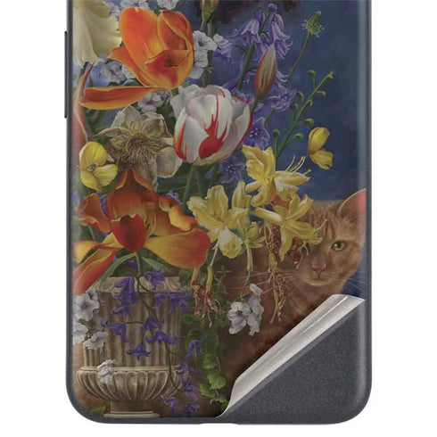 Tabby Cat with Flowers by Nene Thomas Google Pixel 4a 5G Skin